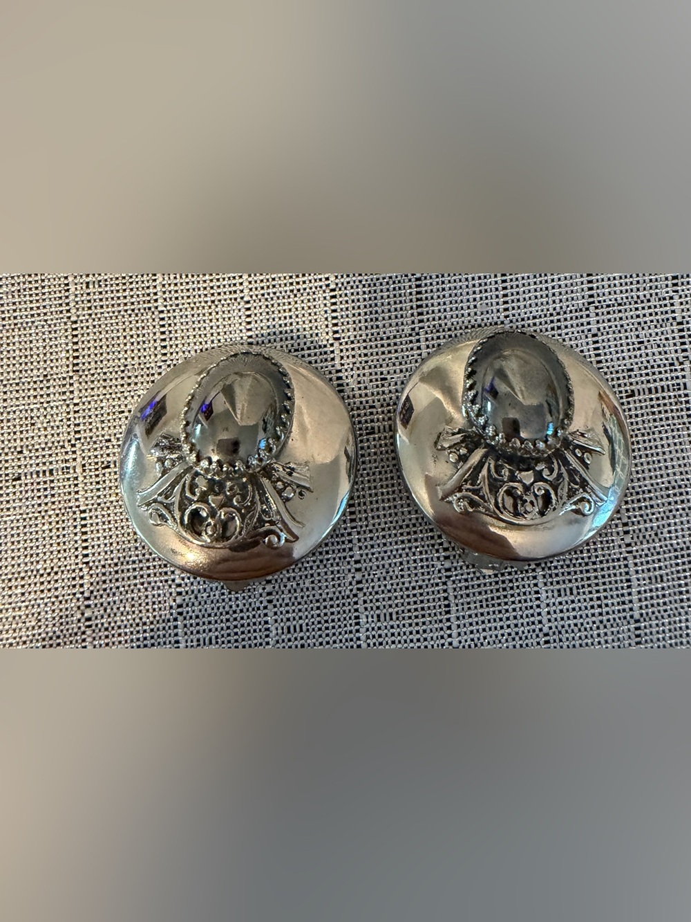 Silver Floral Dome Clip-On Earrings